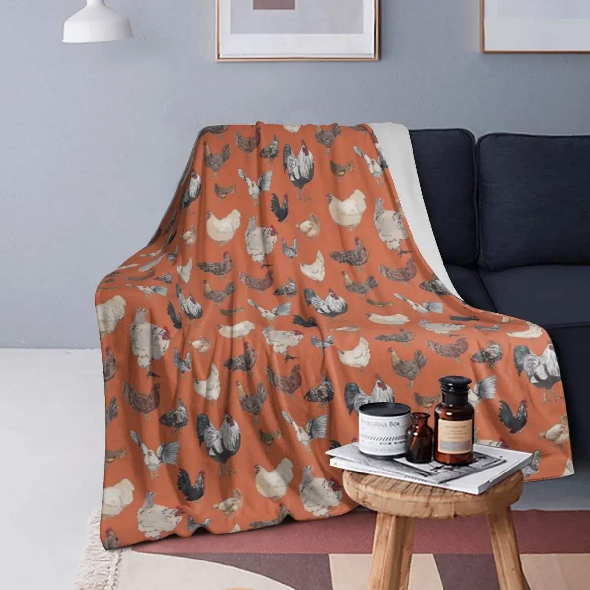 

Chicken Happy In Deep Orange Blankets Soft Warm Flannel Throw Blanket Cover for Bed Living room Picnic Travel Home Sofa