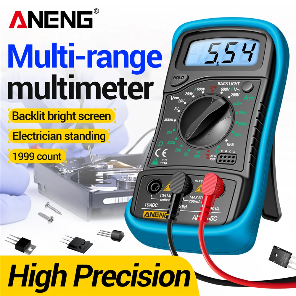 ANENG AN8205C Digitales Multimeter, intelligentes AC/DC-Spannungsmessgerät, Ohm HFE Triode, Temperatur, Hintergrundbeleuchtung, Bildschirm, tragbarer Tester