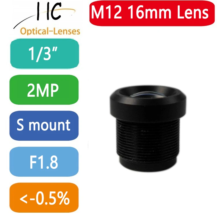 2 MegaPixel M12-Mount 16mm 1/3'' format board lens F1.8 fixed Iris FA/Machine Vision lens,very low distortion