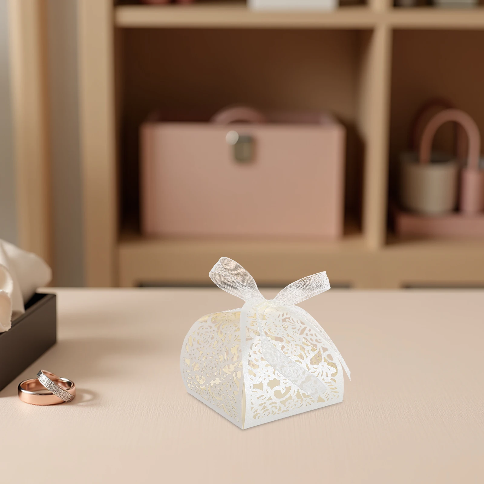 

50 Pcs Elegant Wedding Party Favor Boxes Bride Groom Candy Holder for Decorative Favors Small Containers with Ribbons