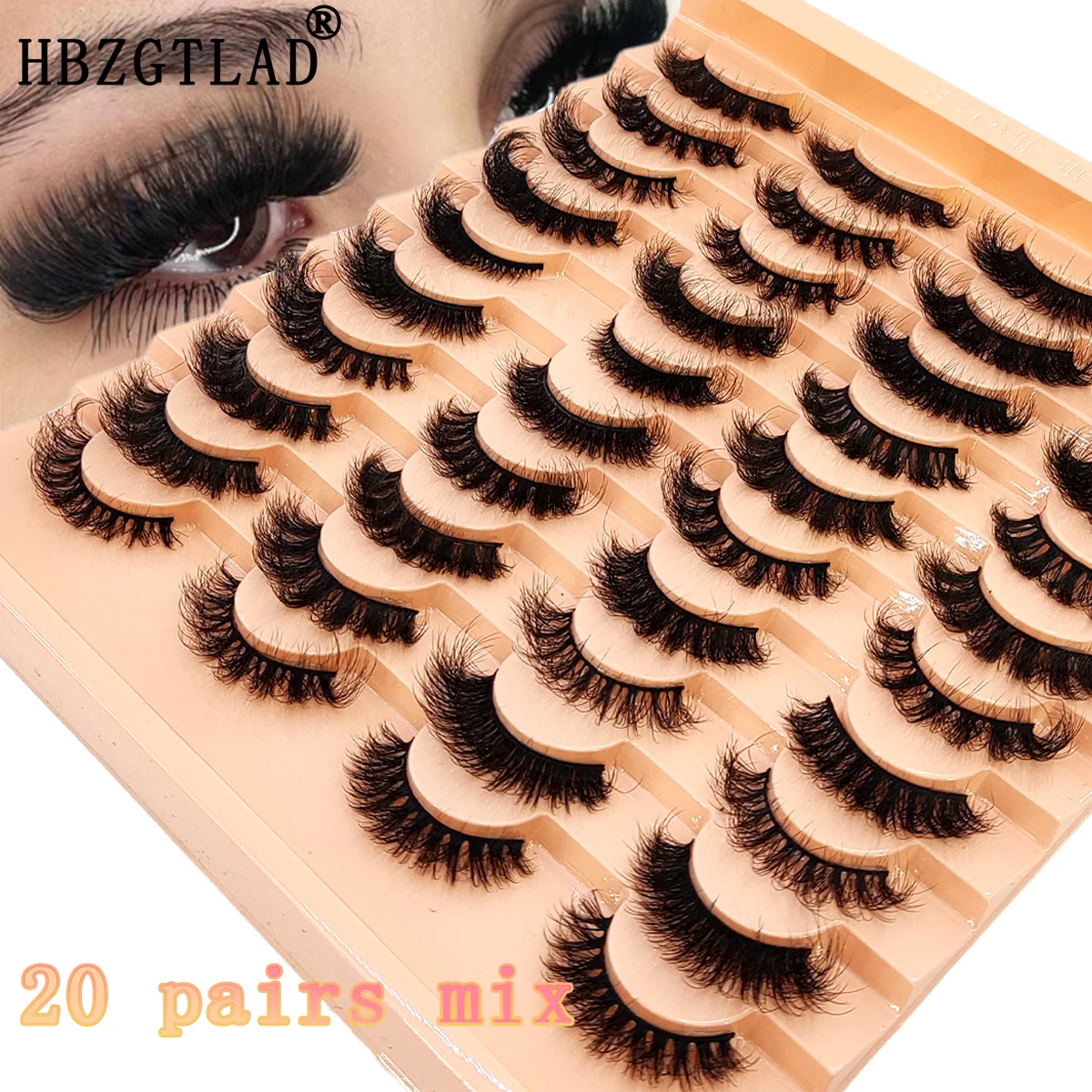 HBZGTLAD 20 Paar natürliche lange 3D-Nerzwimpern, künstliche Wimpern, Make-up-Set, Nerzwimpern, Verlängerungswimpern, kurze Wimpern