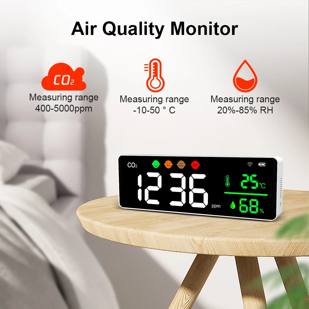 New Carbon Dioxide Detector DM1306-WIFI With Alarm Function Multi-function Air Temperature And Humidity Monitor WIFI TUYA