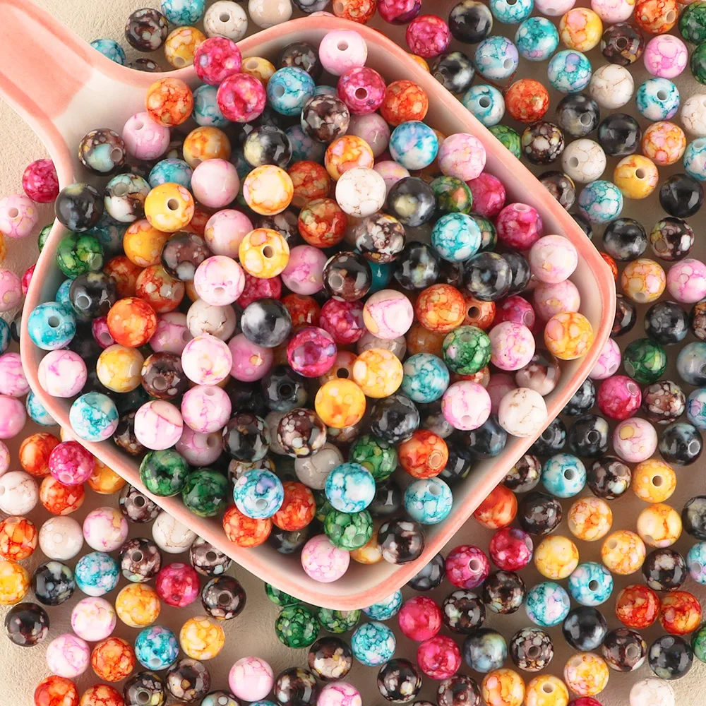 

New 8/10/12MM Flowering Acrylic Beads Round Loose Spacer Beads For Jewelry Making DIY Handmade Bracelet Accessories