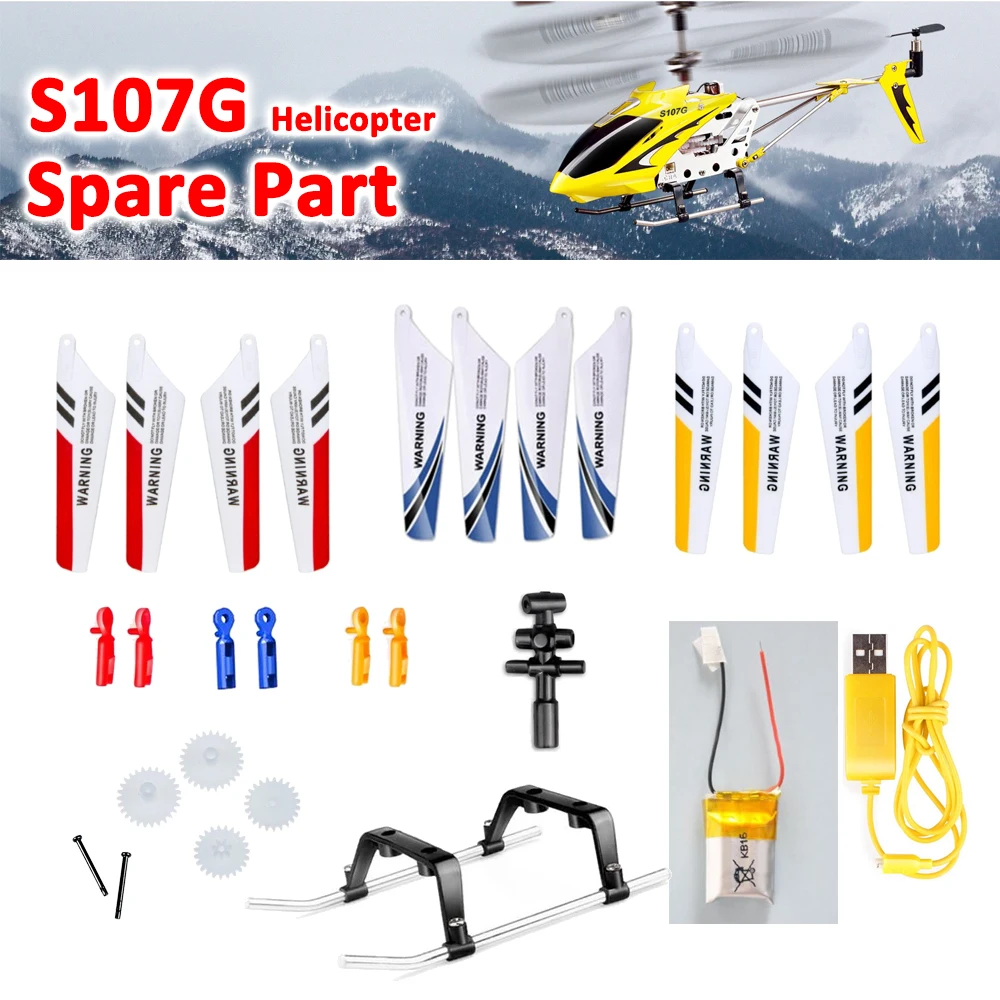 SYMA S107 S107G Helicopter Spare Part Blade/Balance Bar/Landing Skid/Gears/Tail Blade/Decoration/Head Cover/USB Charger/Battery