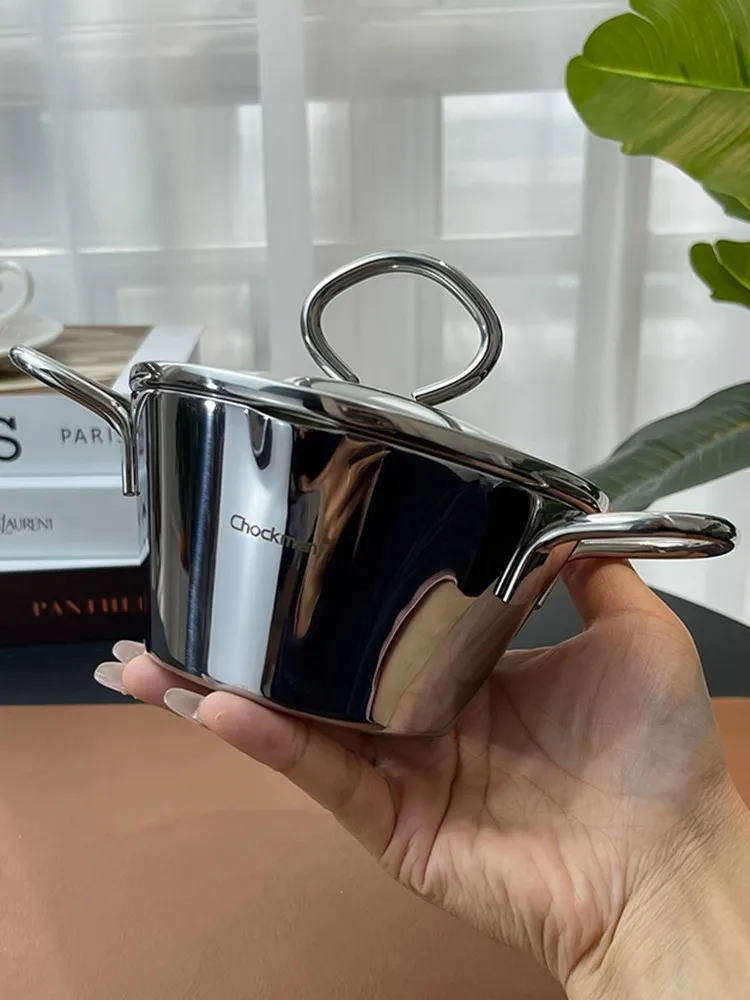 

European Style Modern Home Use Stainless Steel Small Milk Pot Fried Eggs Cook Instant Noodles Mini Two Ears Auxiliary Food Pot