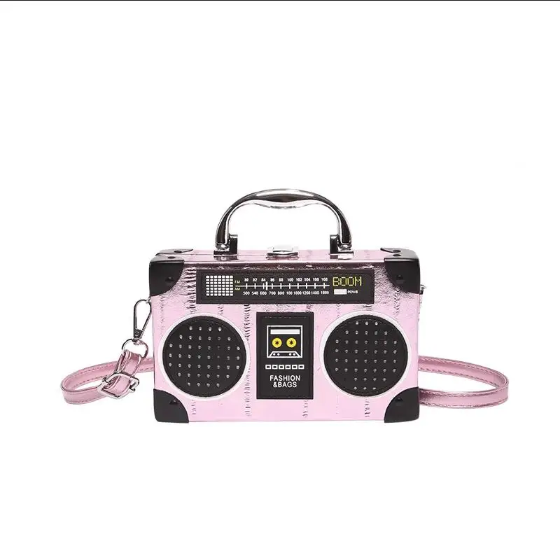 Fun Creative Radio Shape Handbag Hologram Silver Bag Women Retro Individual Shoulder Crossbody Bag Unique Small Square Bag Bolsa