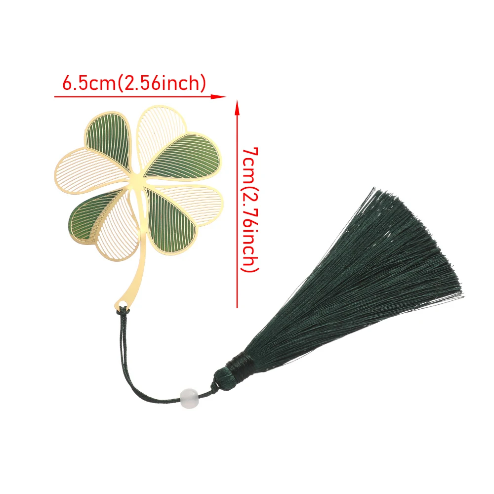 Retro hoja de loto borla hueco Metal estilo chino marca de paginación marcapáginas de latón Clip de libro pintado