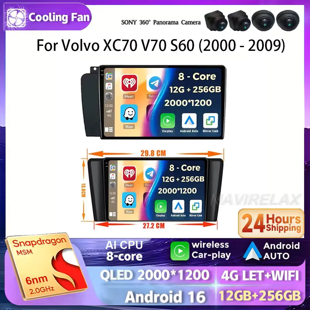 Android 16 Autoradio-Bildschirm-Hauptgerät für Volvo XC70 V70 S60 2000 - 2009 Auto-Radio Auto-Video-Navigation KEIN 2din DVD Stereo GPS