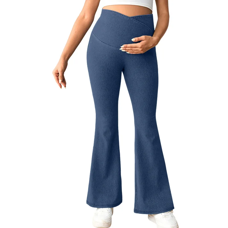 Pregnant Women Casual Denim Pants Maternity Elastic High Waist Jeans Flared Trousers Spring Autumn Casual Pregnancy Clothing