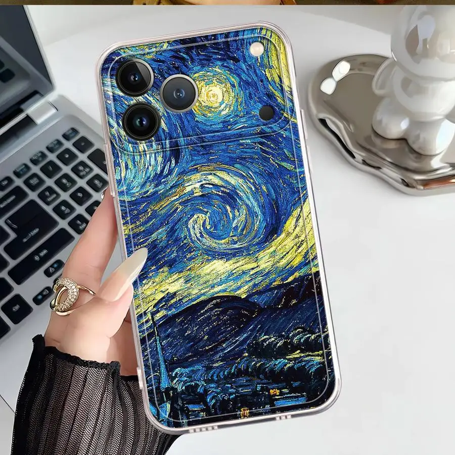 فان جوخ عباد الشمس لينة غطاء الهاتف آيفون 12 Mini 16e 16 15 14 Plus 17 Air XR 13 12 11 Pro MAX 7 8