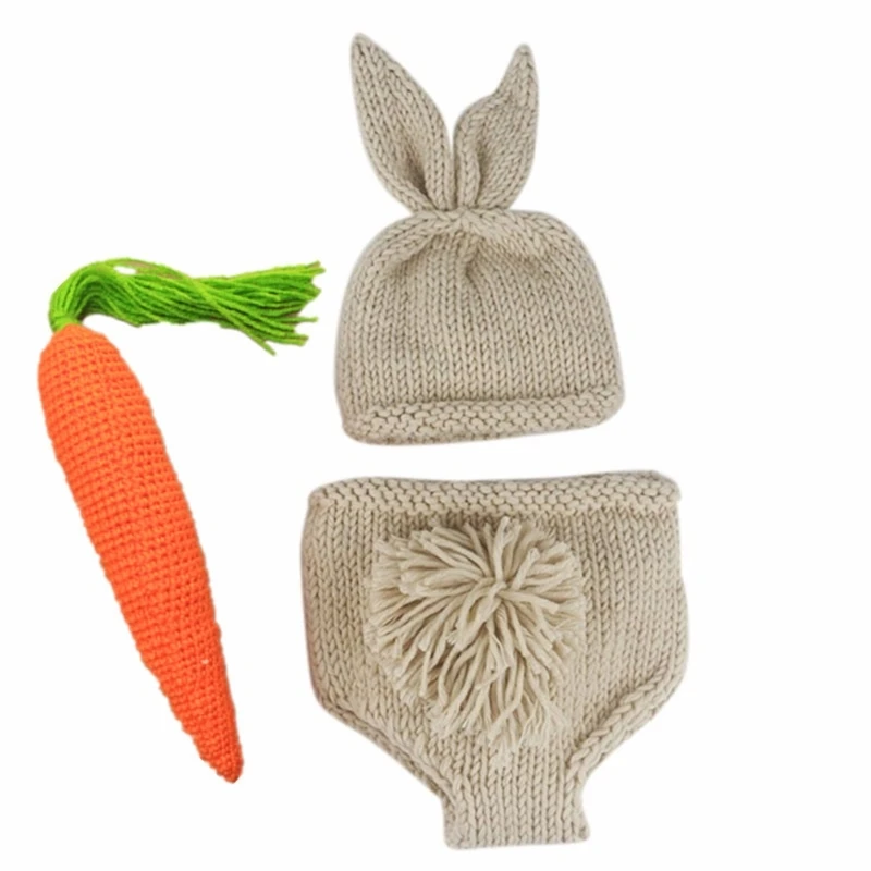 Newborn Photography Clothes Rabbit Costume Photo Props Knitted Baby Hat Panties