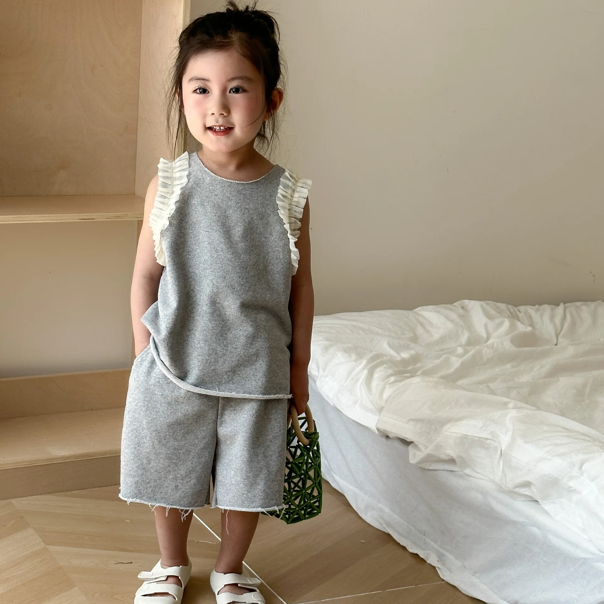 Summer Brother Sister Outfits Boy Baby Solid Loose Sport Short Sleeve T-shirt + Shorts 2pcs Girl Children Cotton Lace Vest Set