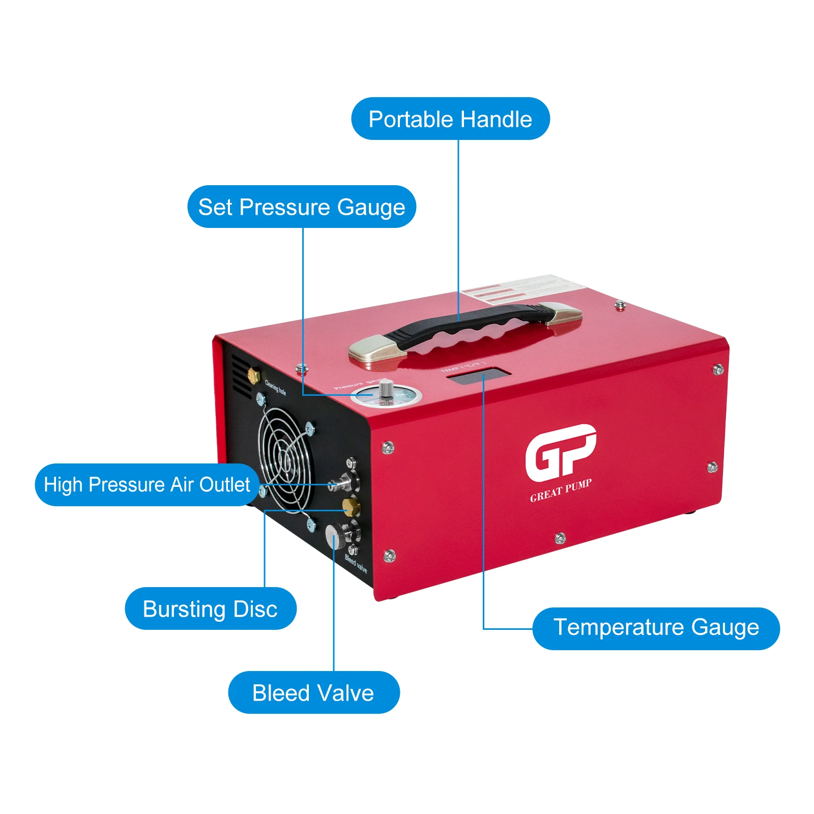 4500Psi 300Bar PCP Compressor High Pressure Built-in 12V Power Auto Stop Compressor Oil/Water Free for PCP Rifle Airgun GPES062