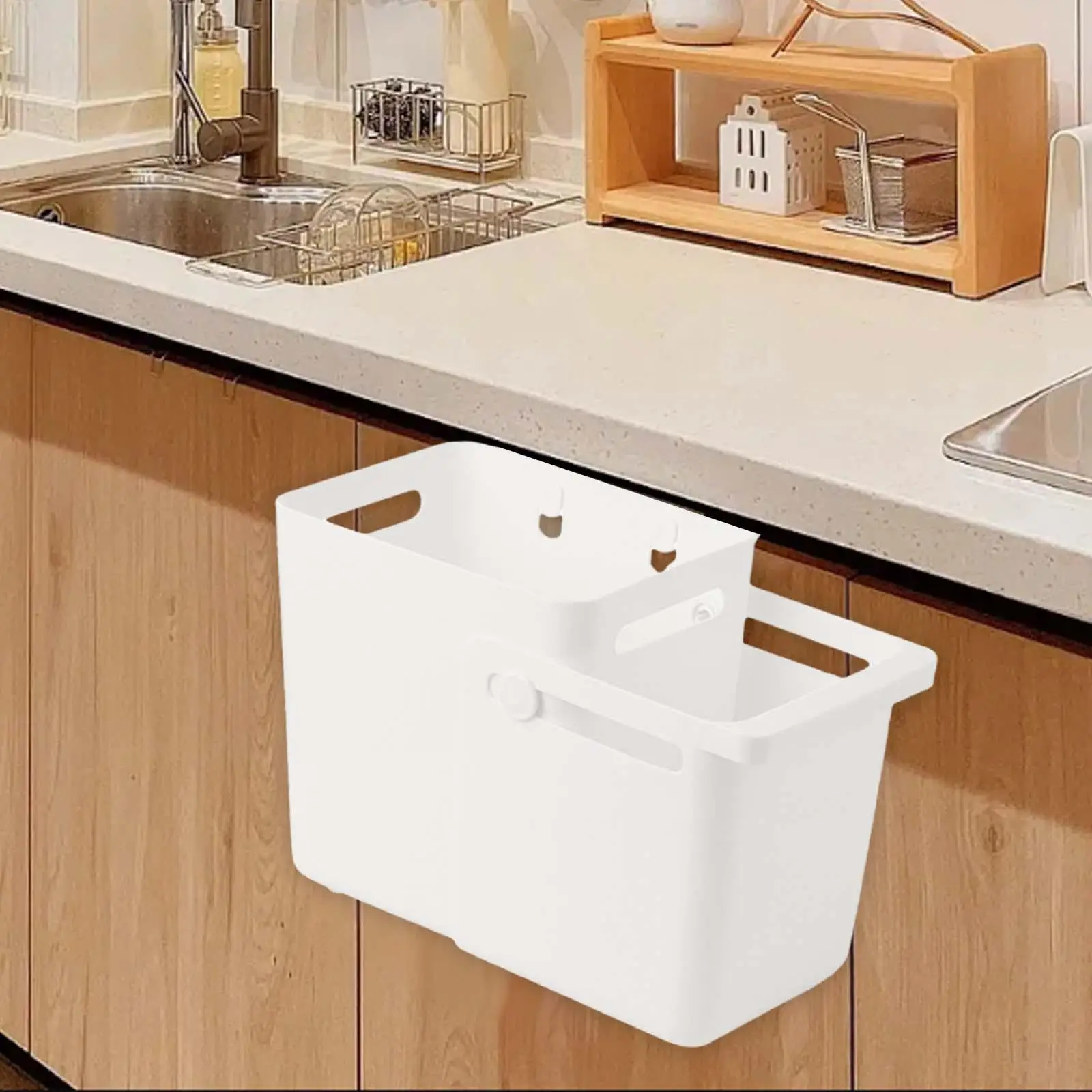Hanging Kitchen Trash Can Food Waste Bin Modern Garbage Bin Waste Basket Extendable for Countertop Cabinet Door RV Bathroom