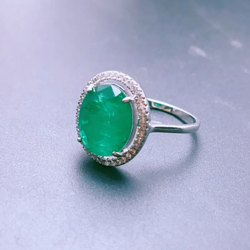 Real Sterling Silver Crystal Ring Man Made Emerald Color Gemstone Ring with Gold Plated 925 Silver Lab Created Crystal Jewelry