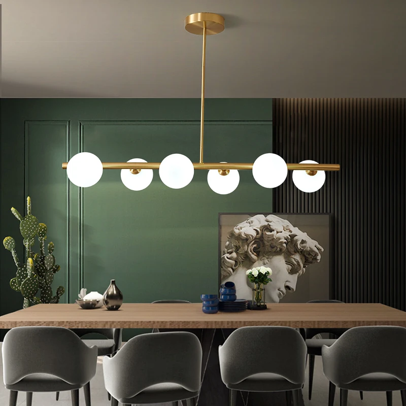 Lámpara colgante de bola de cristal blanco, iluminación interior moderna, suspensión para mesa de comedor, sala de estar y dormitorio, 3/5/6/8