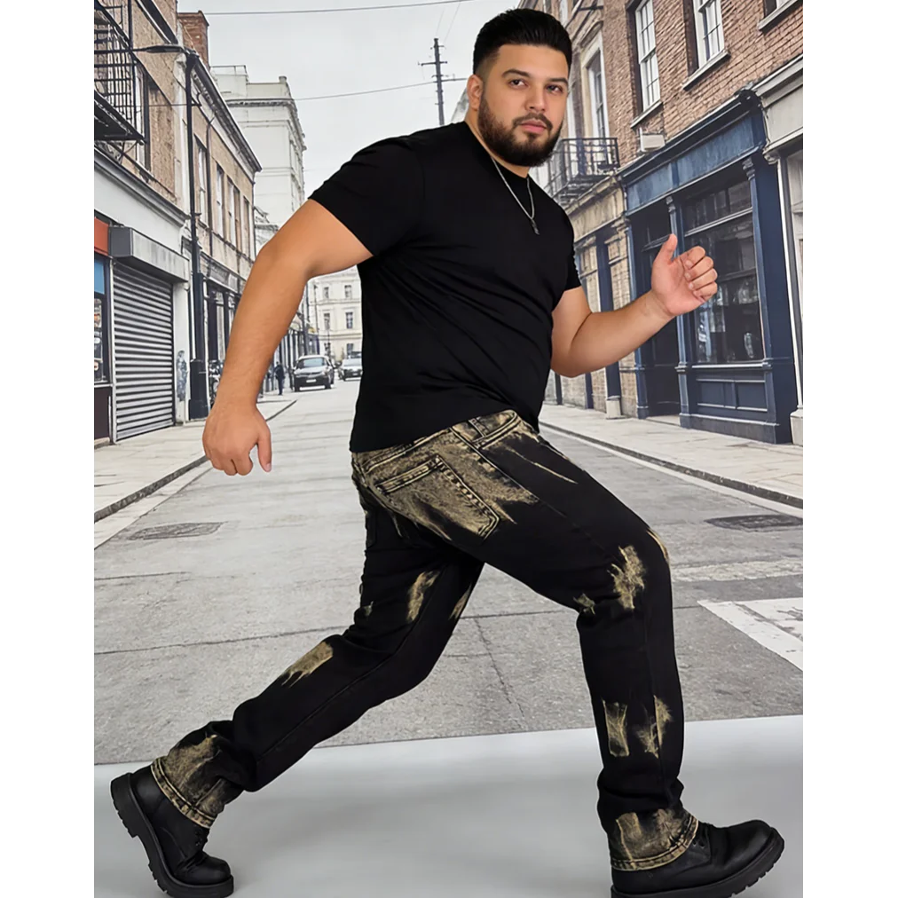 

Мужские джинсы в европейском и американском стиле для весенне-осеннего сезона, повседневные, в стиле стритстайл, с градиентным цветом, прямые брюки в ретро-стиле.