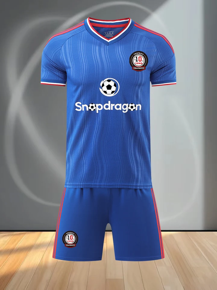 Men Blue Short Sleeve Soccer Jersey Set Football Uniform Quick Dry Breathable Shirt Shorts Training Sportswear Kit