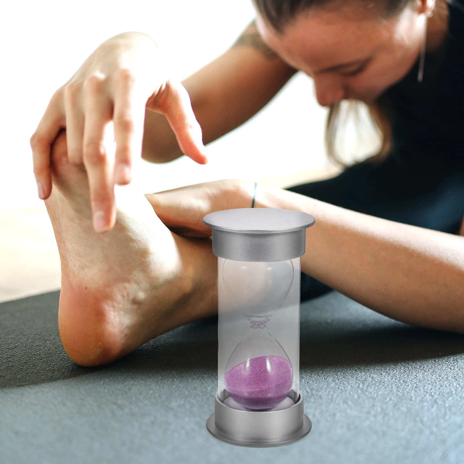 

20 Minute Sandglass Timer for Daily Routine Management - Purple Silver Sand Clock Ideal for Adults - Desk Bookshelf Decor