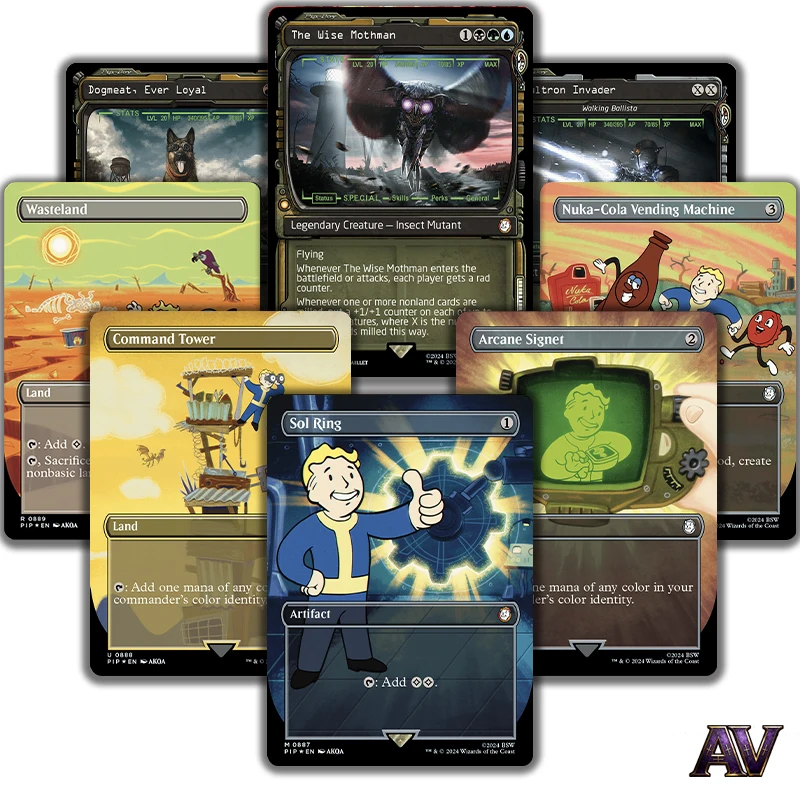 Série PIP : Ensemble de cartes de jeu Magic Proxy répliques holographiques, incluant Deck Sol Ring, Arcane Signet, Artifact, The Wise Mothman et Creature.
