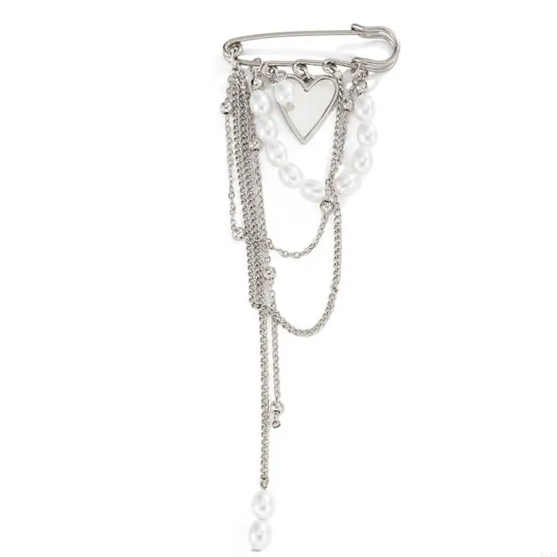  Dainty Alloy Heart Brooch Corsage Pin Adorned With Multiple Delicate Chains And Sparkling Accent