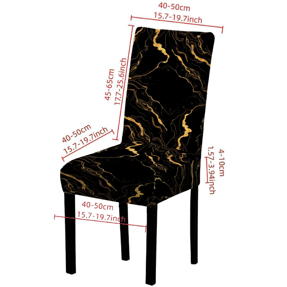 4/6pcs Elastic Chair Cover Black Gold Marble Pattern Stretch Dining Room Seat Protector Universal Fit Furniture Covers Decor