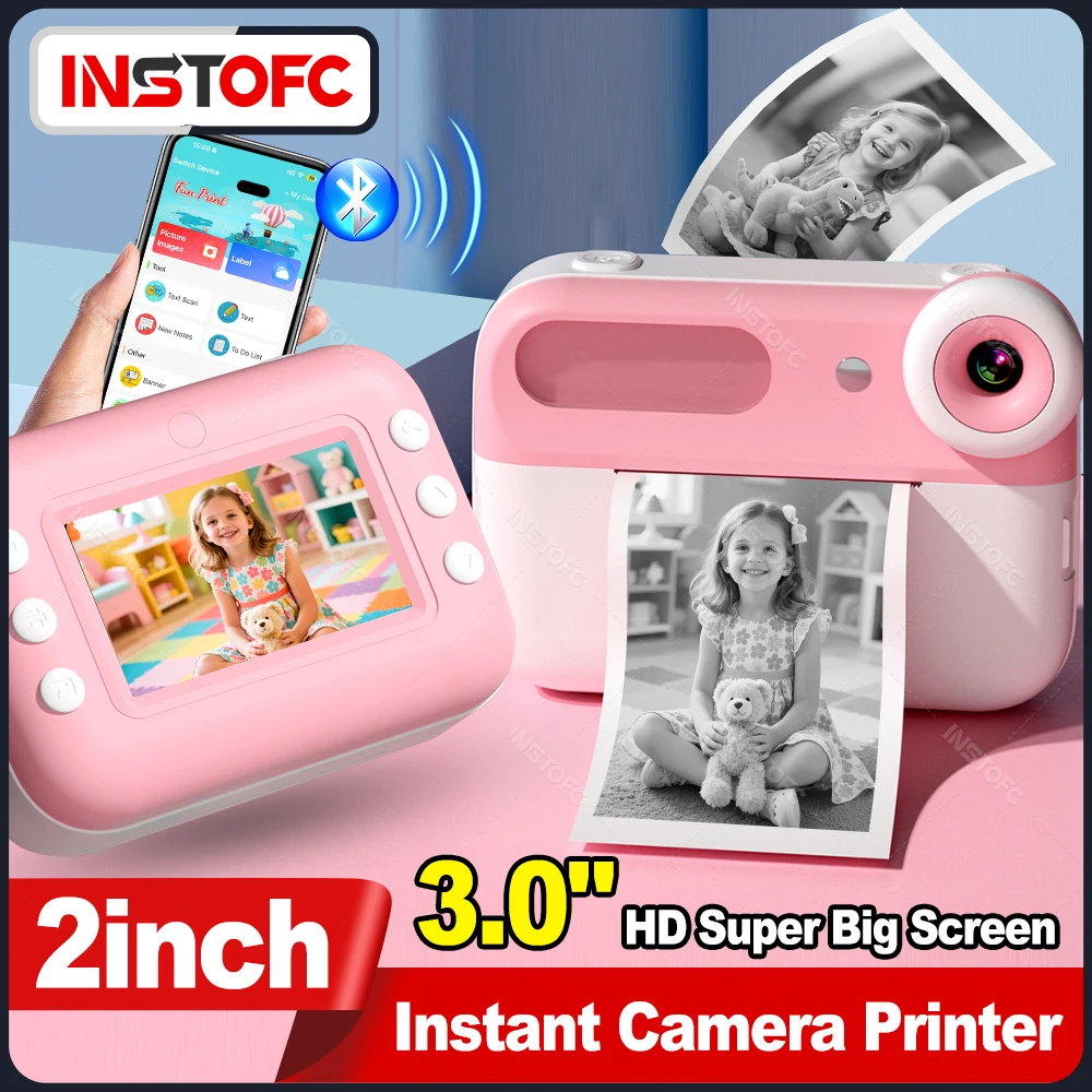 58 مللي متر الحرارية بلوتوث الأطفال طابعة الاطفال طباعة فورية كاميرا رقمية 3.0 "HD 1080P مسجل فيديو محمول هدية ل 6-12 #1