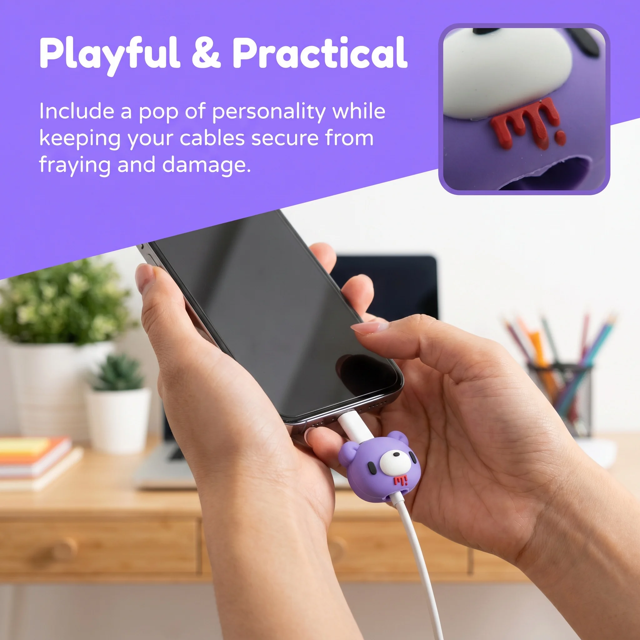 Cute Cartoon Bear Cable Bite Anti-Break Charger Cord Protector USB Cable Sleeve Decoration