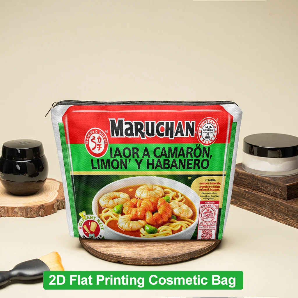 Bolsa de maquillaje de fideos instantáneos con sabor a camarones, 1 pieza, bolsa multifuncional con cremallera para mujer, bolsa de almacenamiento con cremallera perfecta para viajes, divertido regalo de cumpleaños