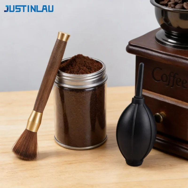 JUSTINLAU Coffee Powder Cleaning Sets Cleaning Brush with Wooden handle Bean Powder Air Blow Coffee Grinder Dust Removal Tools