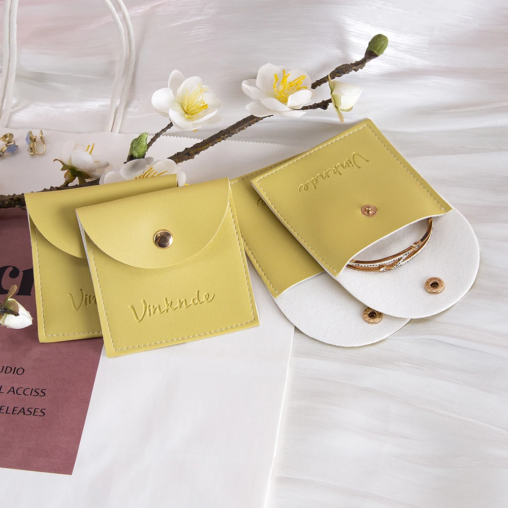 

Personalized Logo 50Pack PU Snap Button Jewellery Pouch Leather Envelope Packaging Wedding Gift Bracelet Necklace Earrings Sack