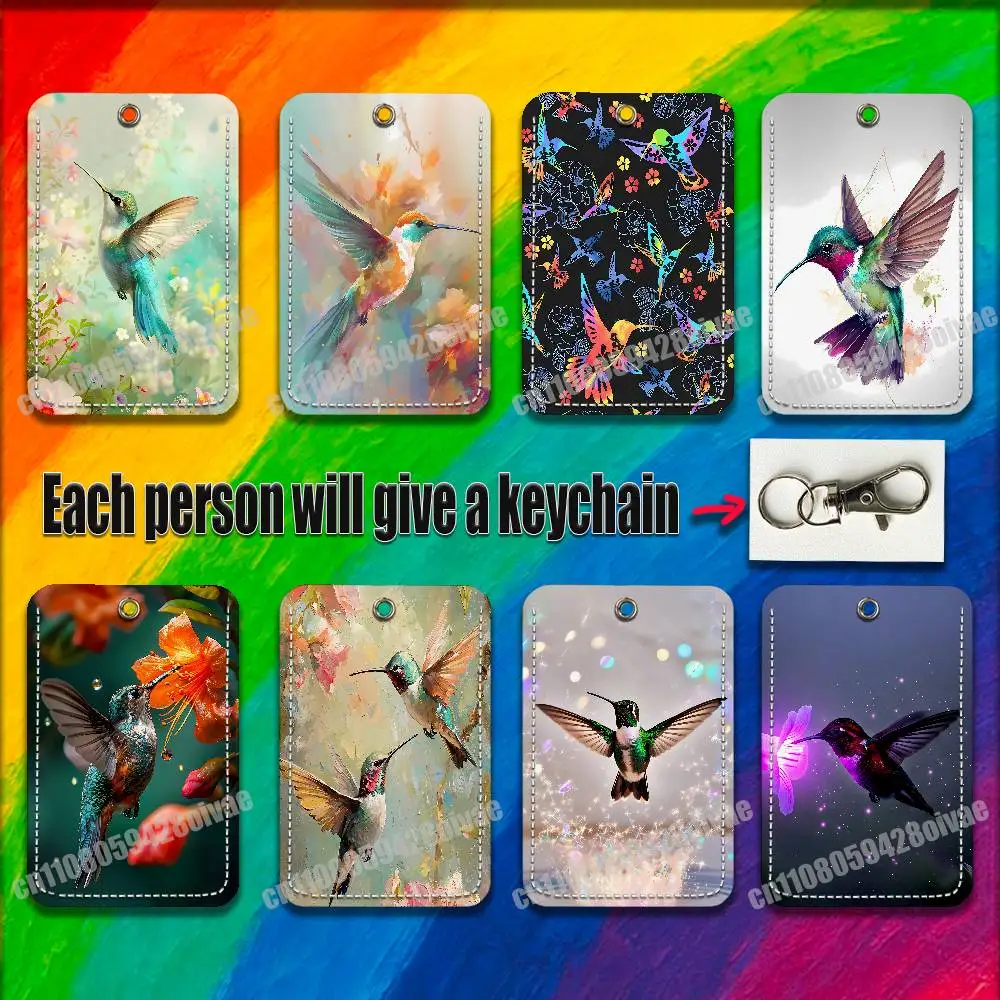 

Colorful Bird Hummingbird For ID Clips Credit Bank Work Card Holder Case Badge Bag Ornament Key Keychain