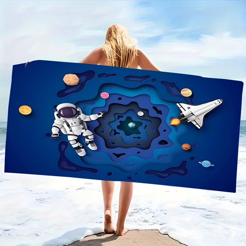 Mikrofaser-Strandtuch mit Sci-Fi-Raumschiff- und Universum-Print, große …