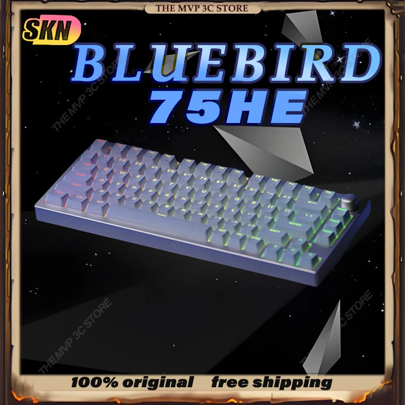 SKN Bluebird75HE لوحة مفاتيح ميكانيكية بمفتاح مغناطيسي مخصصة من الألومنيوم بثلاثة أوضاع ألعاب لاسلكية مكتب RGB لوحة مفاتيح خفيفة