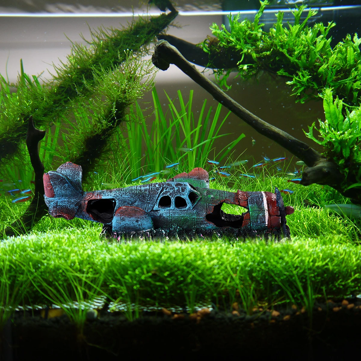 

Aircraft Wreckage Decoration Unique Design Aquarium Tank Decor Easy Clean Long Underwater Safe Fish Tank Ornament Artificial
