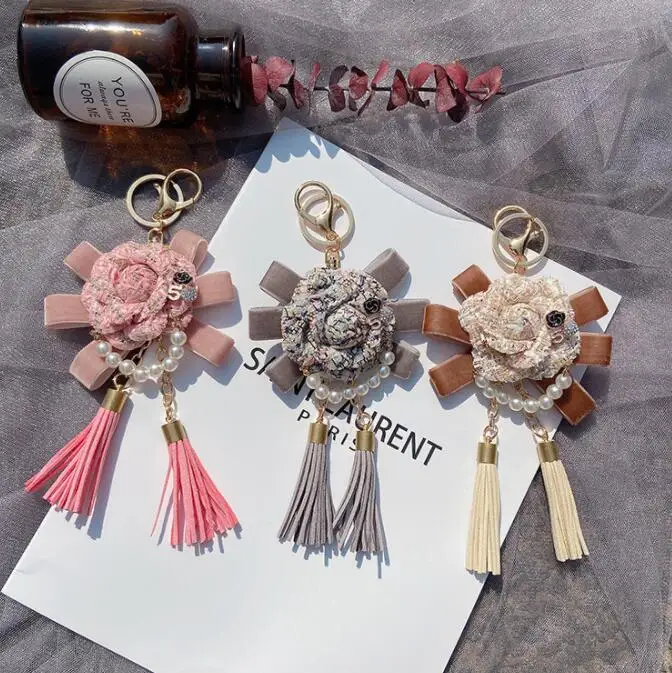 

Брелок с кисточкой, цветочный брелок для ключей, шифоновый брелок с кисточкой для автомобиля, женский брелок для ключей, Новинка