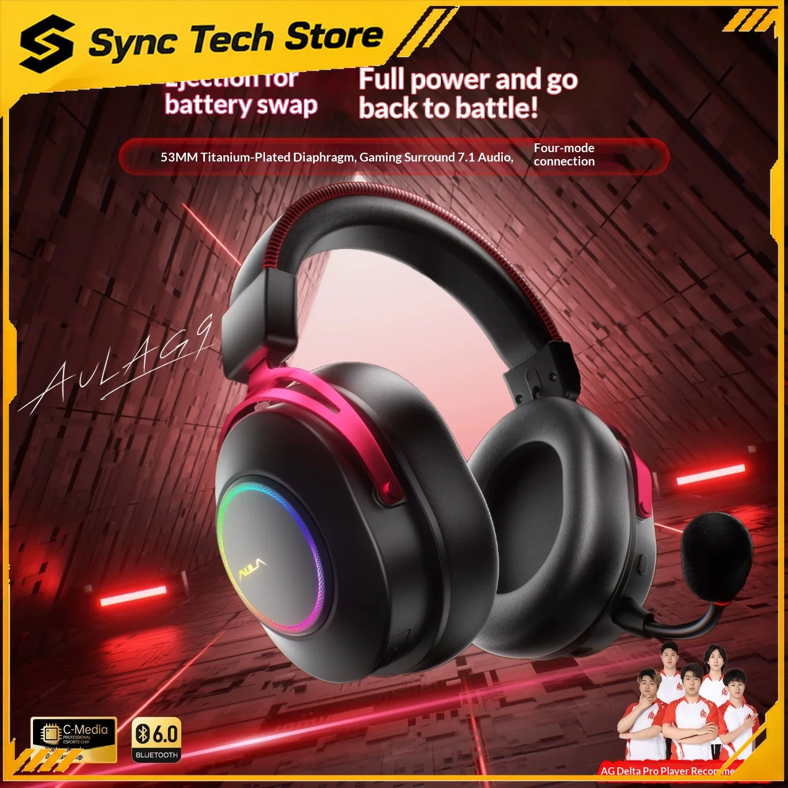 AULA G9 Headset Four Mode Wireless Pop‑Up Replace Battery Gaming Headphone 2.4G Bluetooth AI Noise Cancelling Mic for FPS Game