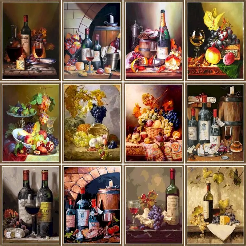 CHENISTORY Paint By Number Wine And Fruit Scenery Kits Handpainted Diy Picture By Number Drawing On Canvas Home Decor