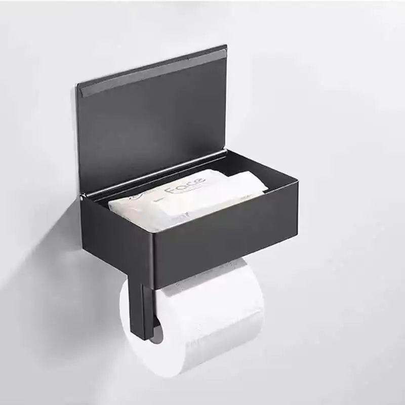 Caja de papel en rollo para guardar toallitas húmedas, caja de pañuelos de acero inoxidable, soporte para teléfono móvil, caja de pañuelos sin perforaciones