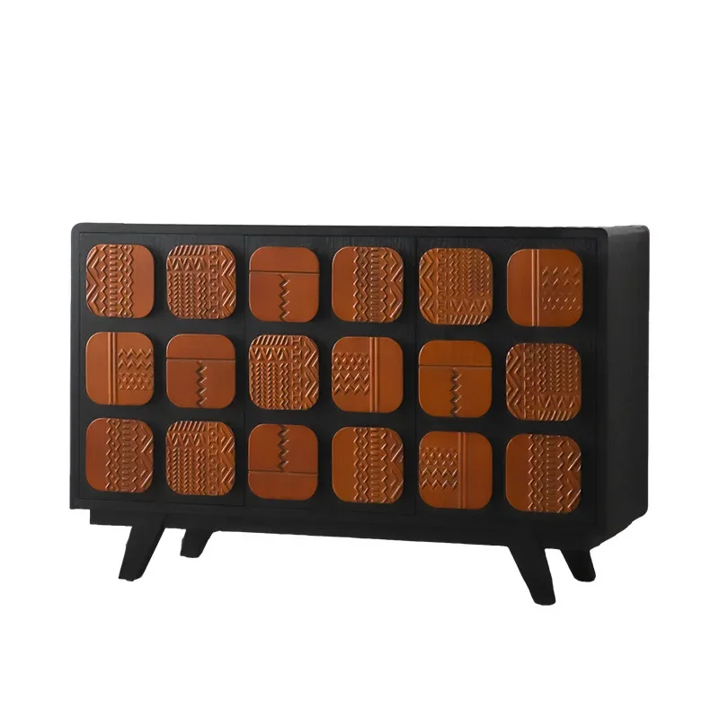 

American retro solid wood porch cabinet, small apartment in the entrance hall, black designer side cabinet