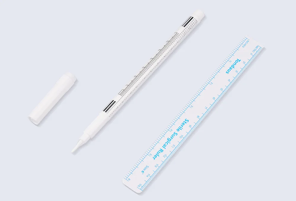 Microb lading Position ierung Augenbrauen Haut Marker Stift Tattoo Haut leicht zu löschen weißen Marker chirurgisches Zubehör mit Mess lineal – Detail 2