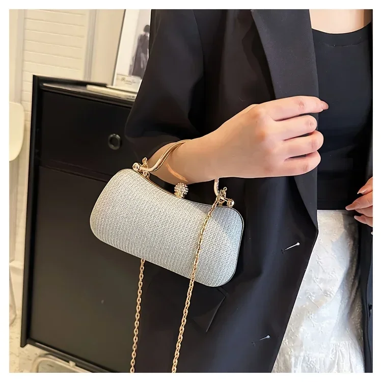 Glänzende Mini-Abendtasche, Geldbörse mit Strass-Kette, luxuriöse Glitzer-Bankett-Handtasche, perfekt für Party, Hochzeit, Abschlussball, Abendessen/Bankett – Detail 8
