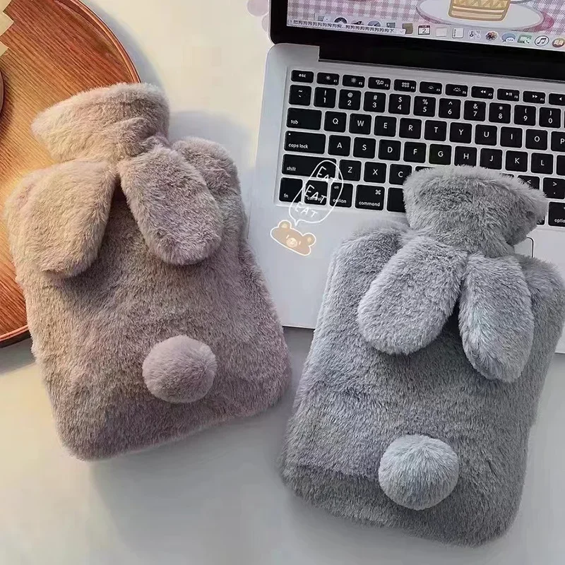 Portable 1000ml Hot Wate Bag Warm Cute Bunny Shaped Plush Cover Refillable PVC Bag for Hands Warm Hot Compress Hot Water Bottles