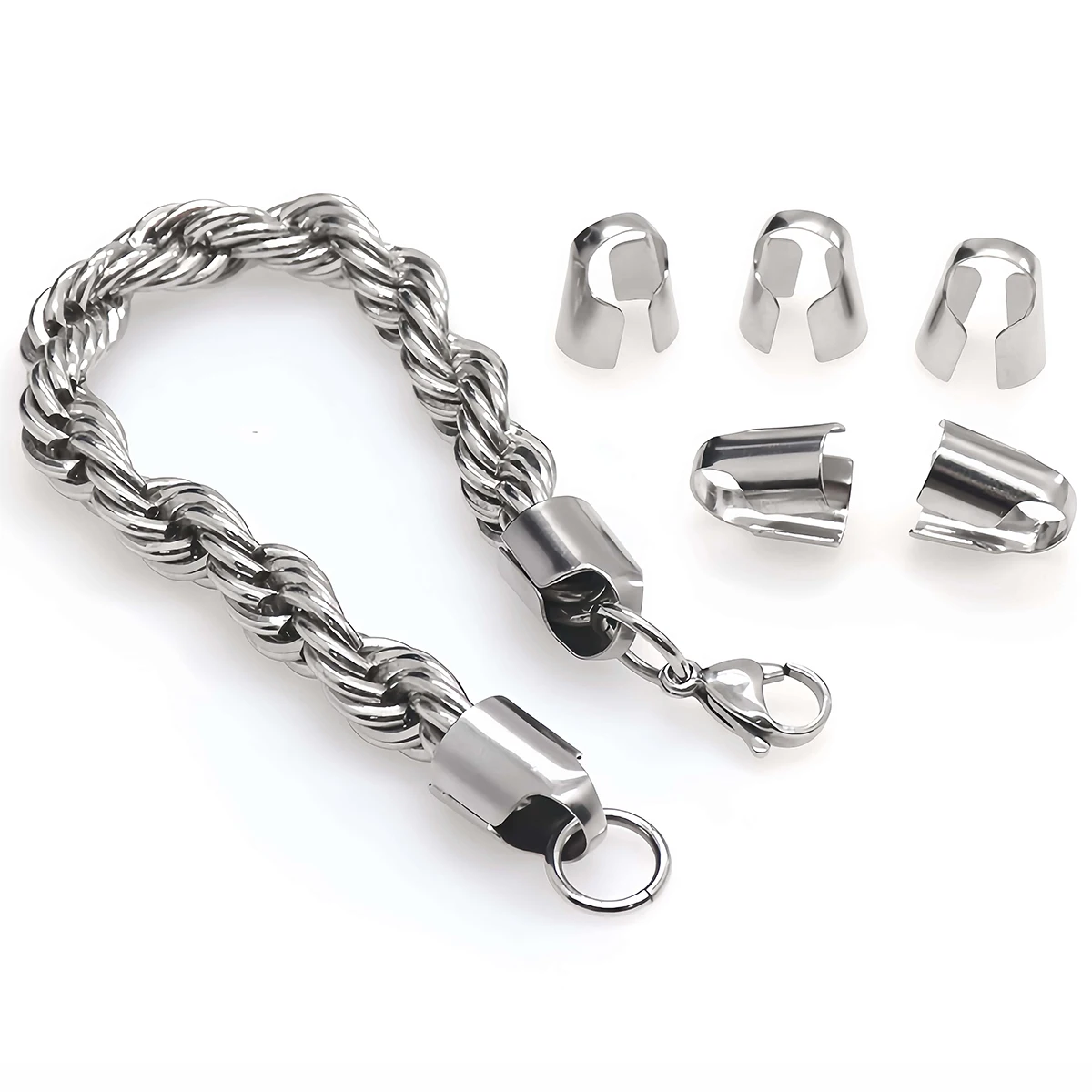 20-50 Stück Edelstahl-Kordel-Endkappen, Leder-Clip-Spitzen, Falt-Endkappen für DIY-Halsketten, Armbänder und Schmuckherstellung – Detail 4