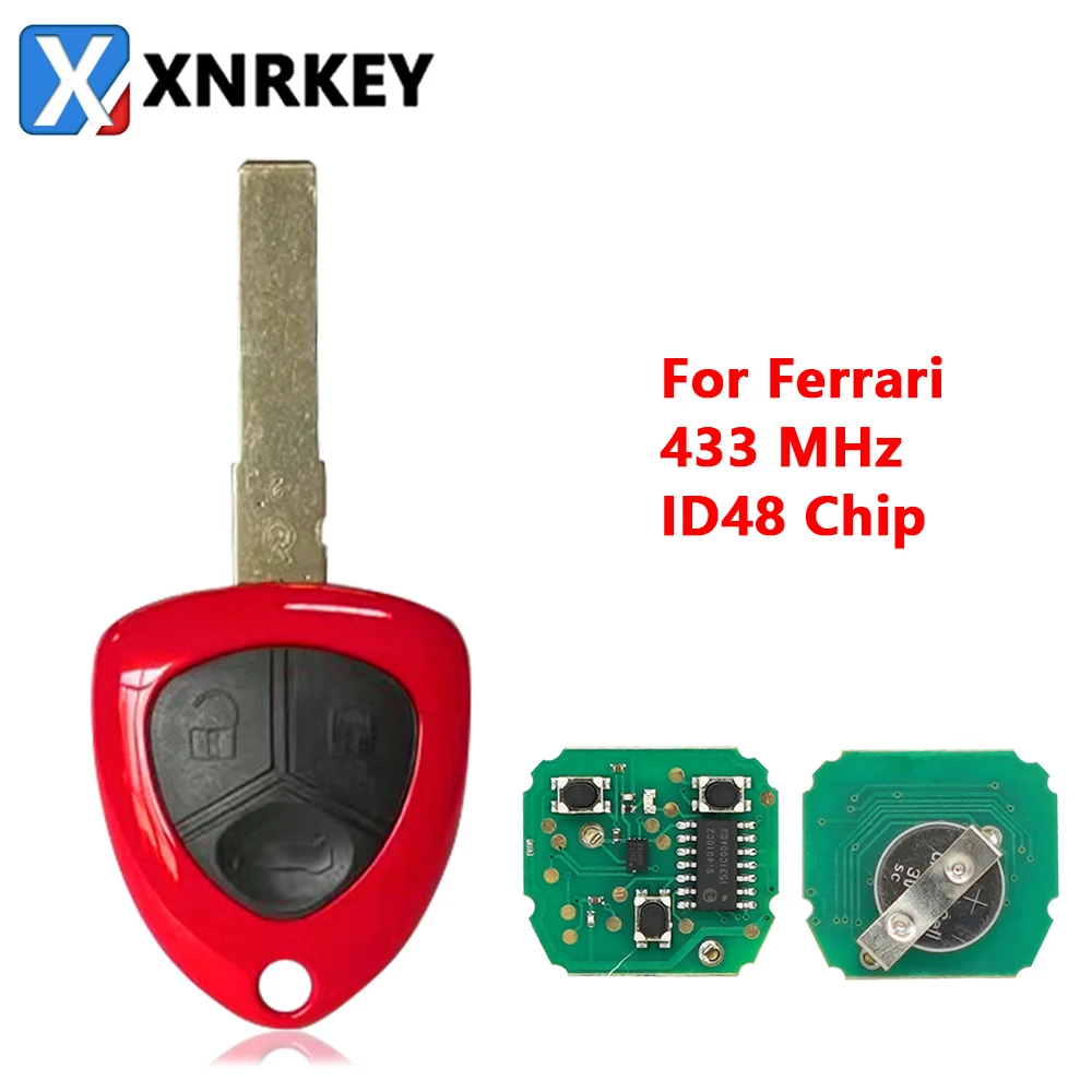 XNRKRY 3 Button Remote Car Key ID48 Chip 433Mhz for Ferrari 458 Auto Smart Car Key Fob with Uncut SIP22 Blade