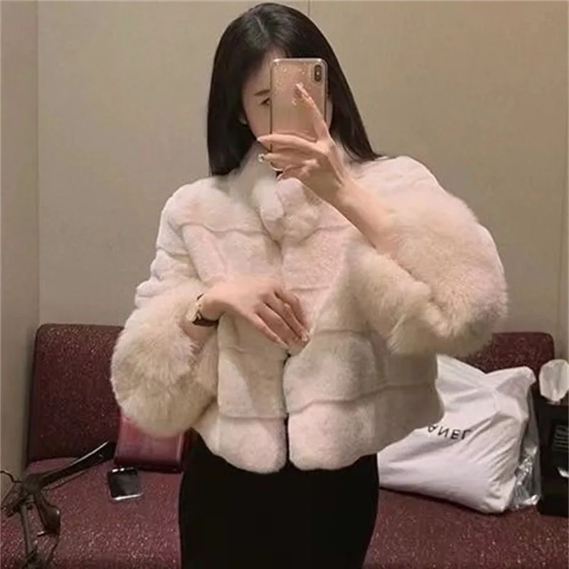 Korean Women Fashion Fur Thickening Outwear Advanced Female Faux Fur Coat Coat Autumn Winter Ladies Long Sleeves Plush Jacket