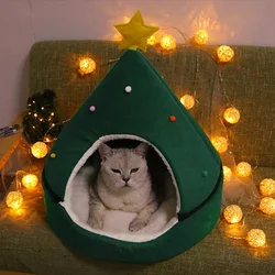 Christmas Cat Bed Dog Tent House Mat Pet Self-Warming 2 In 1 Cave Cute Sofa For Small Dog Kitten Hut Hideout Pets Supplies