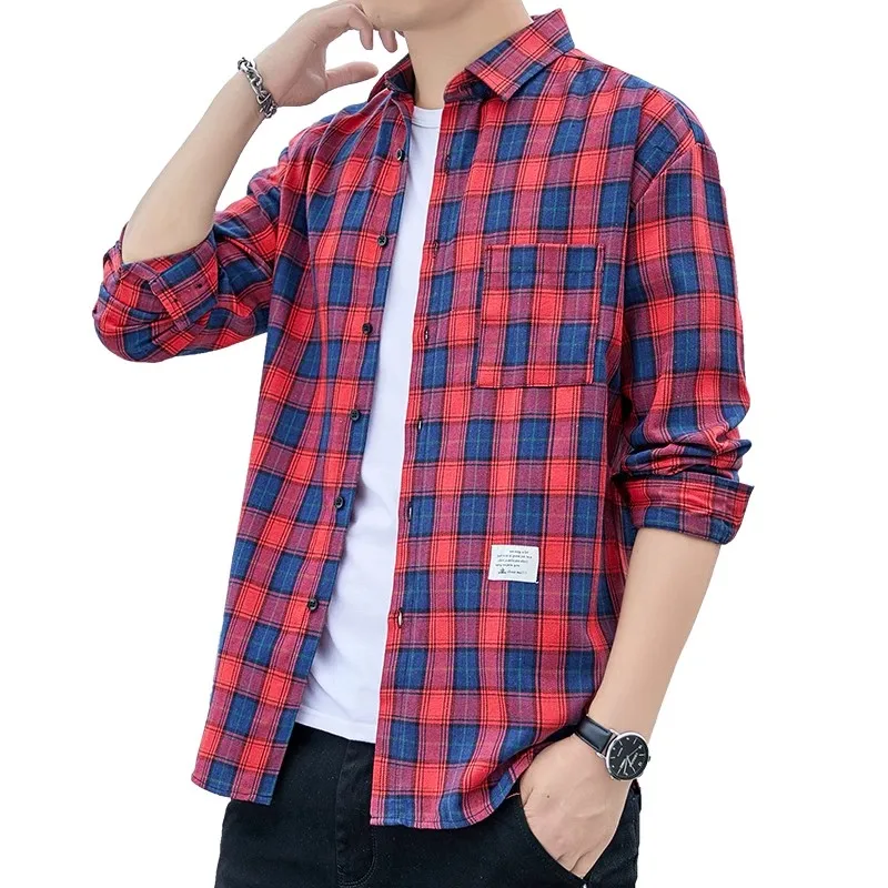 Men Shirt Plaid Flannel Long Sleeve Plus Size Loose Hip Hop Street Mens Casual Shirt Oversized Male Soft Dress Shirt Dropshippig