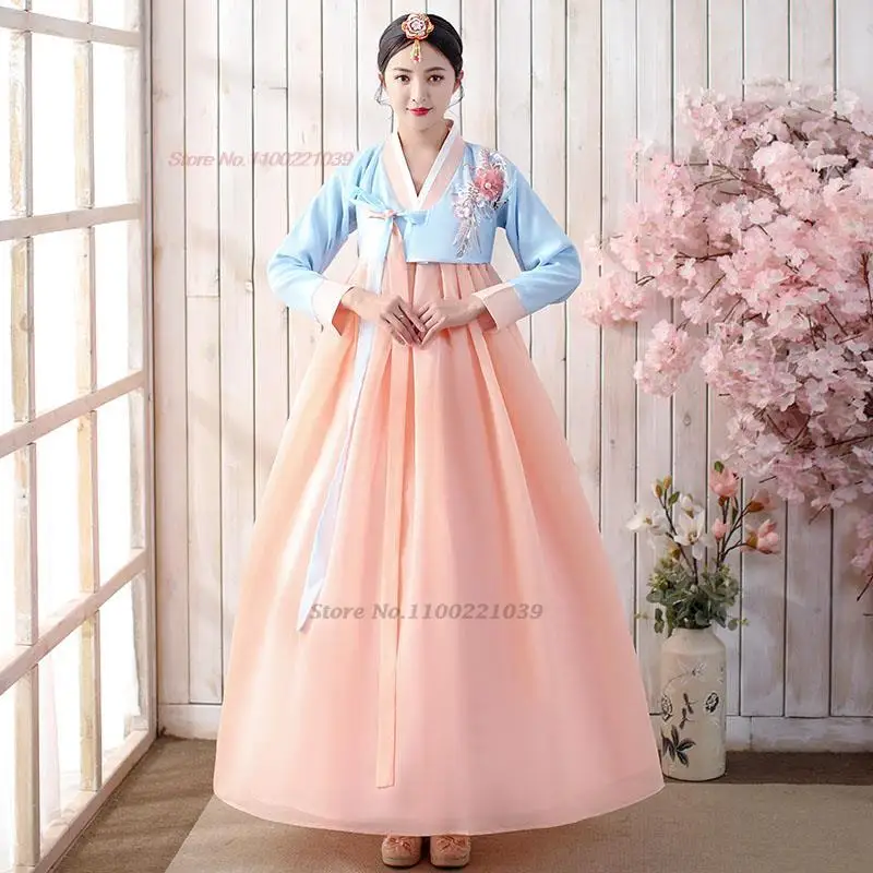 2025 korean traditional dress hanbok women banquet dress elegant stage performance costume oriental flower embroidery dress