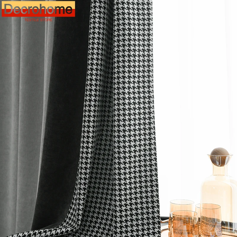 

Qianniaoge High-grade Chenille Grey Splicing Thickened Blackout Curtains for Living Room Bedroom French Window Customized